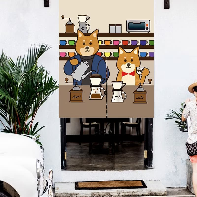 柴犬 咖啡 門簾