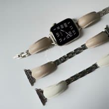Apple Watch | 奶杏色星光/正銀真皮質感不鏽鋼手鐲錶帶 4色