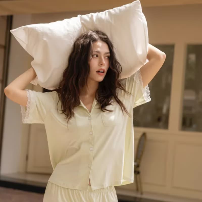 夏綠蒂白日夢 水柔棉蕾絲短袖長褲