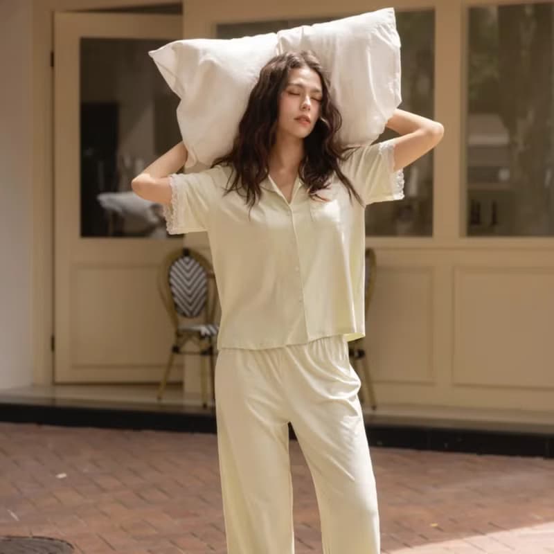 夏綠蒂白日夢 水柔棉蕾絲短袖長褲