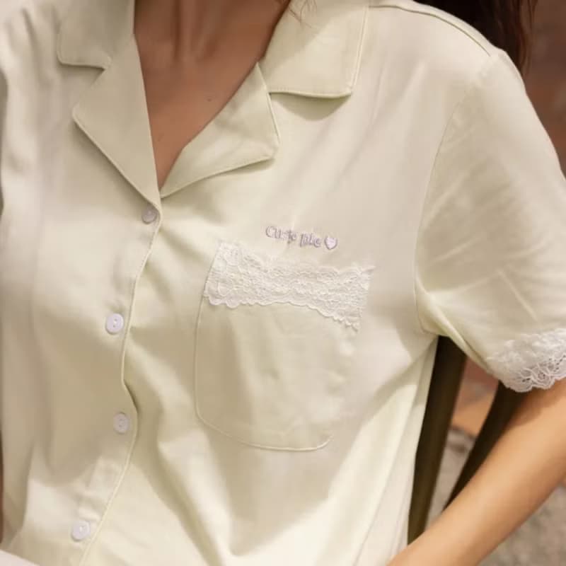 夏綠蒂白日夢 水柔棉蕾絲短袖長褲