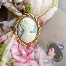【西洋古董飾品】CAMEO 優美仕女 圍巾夾 絲巾扣 絲巾夾