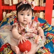 中國風旗袍改良式包屁衣 彌月 收涎 抓周 tutu  髮帶