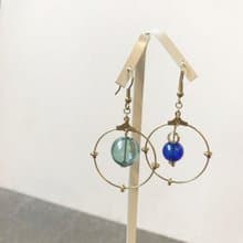 異國泡泡_黃銅耳環_墨綠與藍(可改夾)