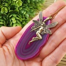 Fairy Agate Slice Necklace Fuchsia Pink Lilac Purple Agate Slab Necklace Jewelry