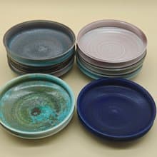 創意冰裂釉陶瓷圓盤家用沙拉盤湯菜盤純色盤子復古麻點盤子餐具