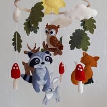 Woodland baby mobile nursery decor, forest animals crib mobile, baby shower gift