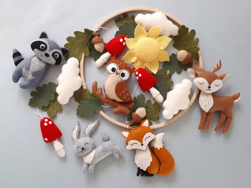 Woodland baby mobile nursery decor, forest animals crib mobile, baby shower gift