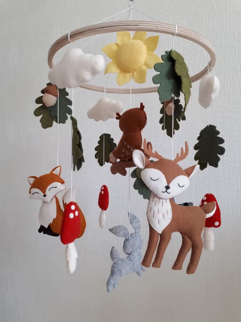Woodland baby mobile nursery decor, forest animals crib mobile, baby shower gift