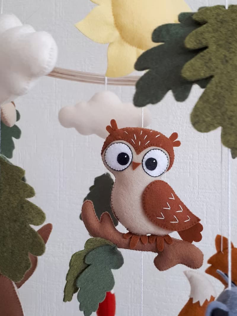 Woodland baby mobile nursery decor, forest animals crib mobile, baby shower gift