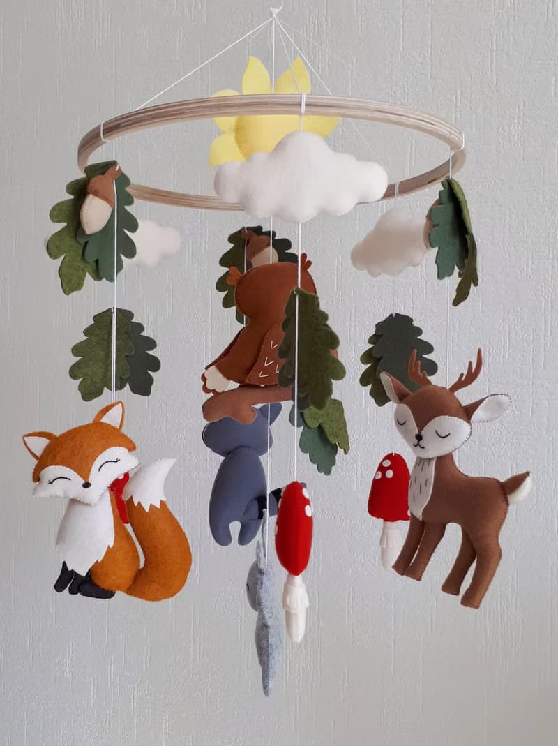 Woodland baby mobile nursery decor, forest animals crib mobile, baby shower gift