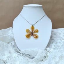 Yellow mokara orchid necklace with silver glitter and chain