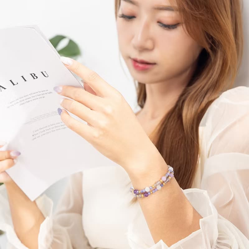 丹泉石-紫水晶-拉長石│黃銅 雙圈 扣環式 手鍊