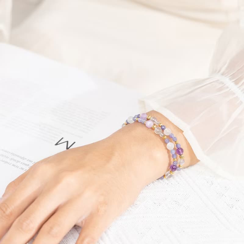 丹泉石-紫水晶-拉長石│黃銅 雙圈 扣環式 手鍊