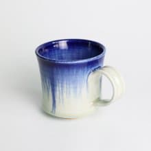 明芽窯 l 柴燒灰藍雙掛流釉把杯 藍 白 咖啡杯 馬克杯 陶杯 T