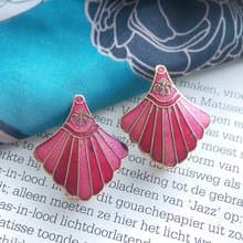Vintage Jewelry  西洋古董飾品 景泰藍 紅色調放射裙襬 夾式耳環