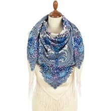 Pavlovo Posad Russian Shawl 100% Wool Scarf 125x125 cm Wrap Silk Fringe 2036-1