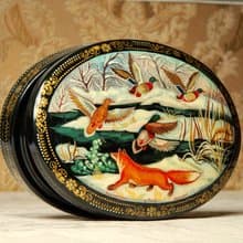 Hunting fox lacquer box miniature paint wildlife winter Christmas Gift Wrapping