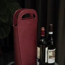 【雙瓶酒袋】植鞣皮革/ 生活用品/ 紅白酒瓶/ 黑色/酒紅色/黃棕色