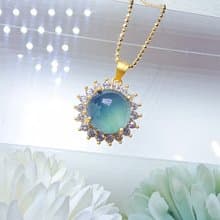 |女神鏈|A貨翡翠冰玻晴藍起膠大蛋面10mm純銀鍍18k黃吊墜
