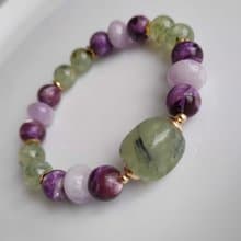 Prehnite, lepidolite, amethyst bracelet. Emotional healing, transformation