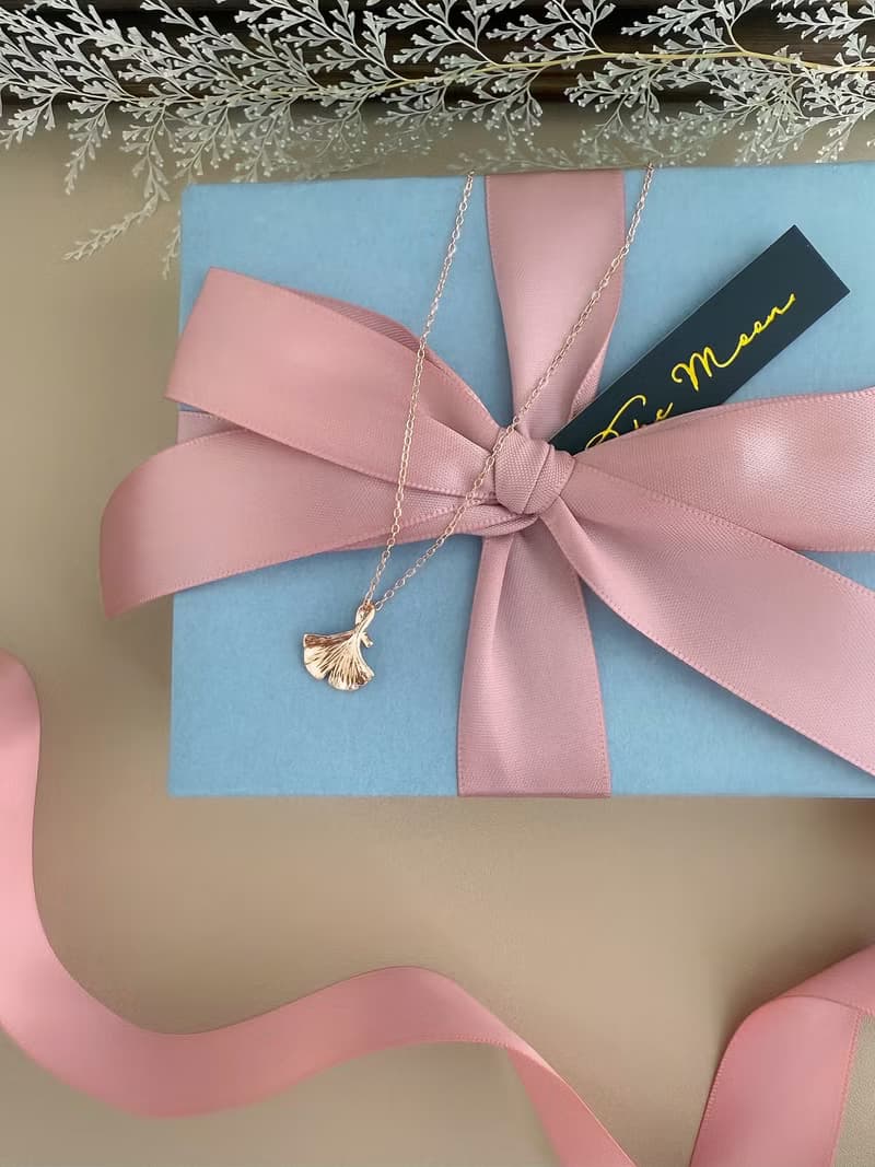 【精緻禮盒】玫瑰金銀杏葉項鍊 # 925純銀 溫柔 可愛