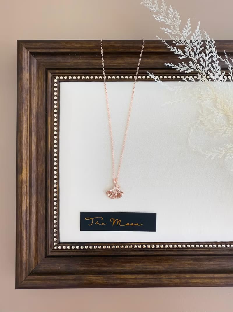 【精緻禮盒】玫瑰金銀杏葉項鍊 # 925純銀 溫柔 可愛