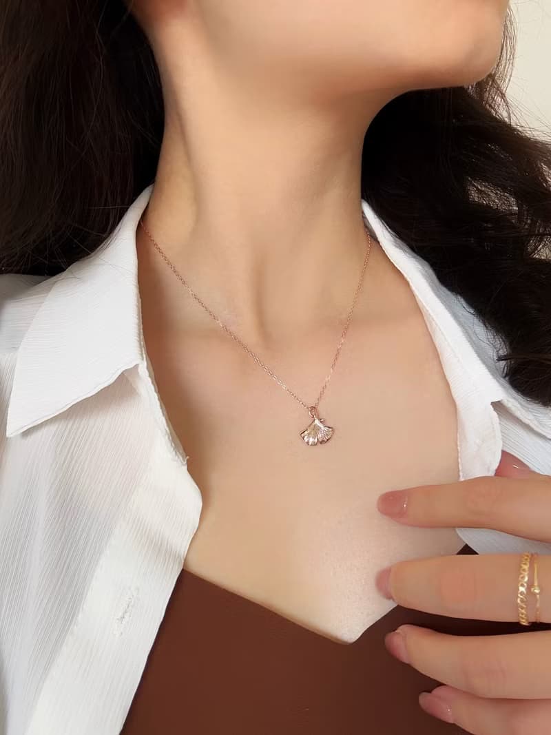 【精緻禮盒】玫瑰金銀杏葉項鍊 # 925純銀 溫柔 可愛