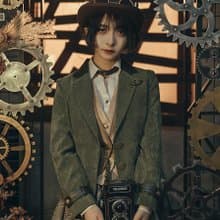 蒸汽朋克 女士復古 苔蘚深綠色 拼接短款 直筒上衣外套小西裝