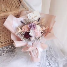 journee紫色永生玫瑰滿天星粉色乾燥花束 情人節禮物 求婚花束