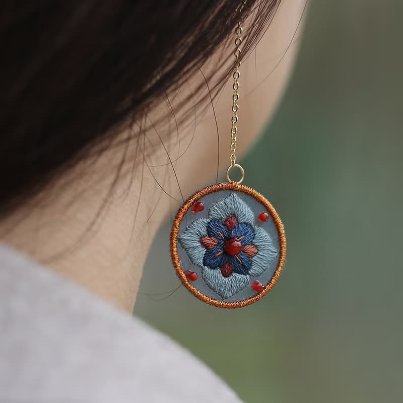 手工雙面刺繡DIY資料包耳環耳飾禮物