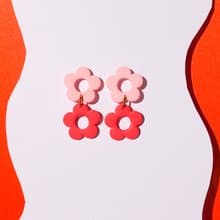 頑系列- 摩登花朵 撞色 手工軟陶耳環/耳夾 禮物 日常 夏日