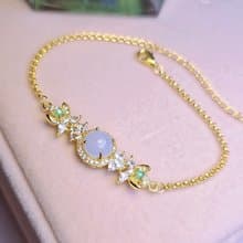 招財•貴人•桃花|夢幻冰紫|緬甸A貨翡翠純銀豪鑲花朵多顆手鏈