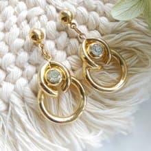 Vintage Jewelry 西洋古董飾品 金色調 垂墜都會 針式耳環
