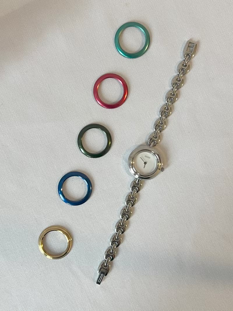 Gucci Change Bezel銀色中古手錶 6色外圈正常運作手鏈可按長度拆