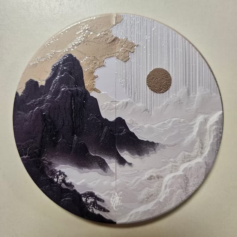 掌中山水 晶雕陶瓷吸水杯墊