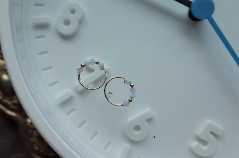 【母親節禮物】Just Right! 無痛迴紋針式耳夾14K注金奶綠紫色水