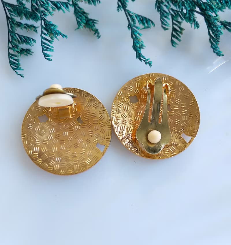 【西洋古董飾品 】景泰藍 漸層黑紅 花卉團簇 夾式耳環