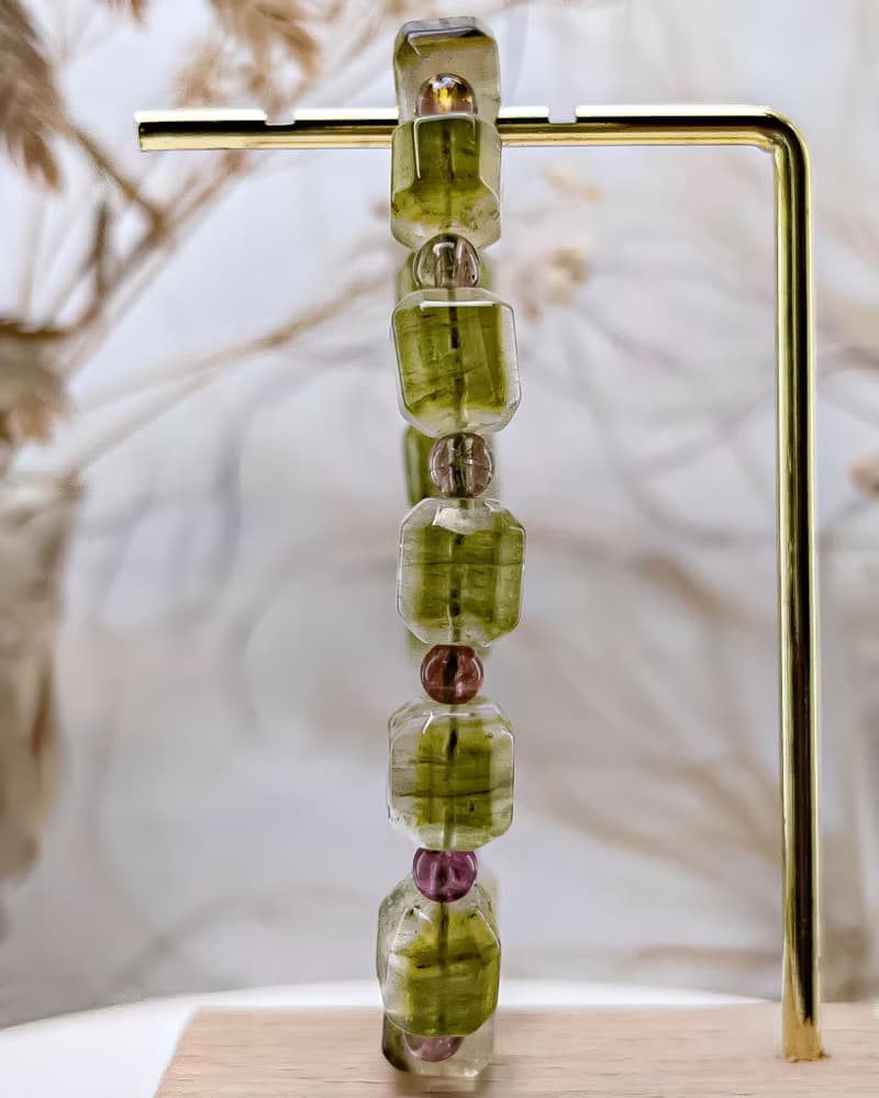 【半盆薄荷糖】高品西瓜糖果方塊碧璽手鍊手串 一物一拍
