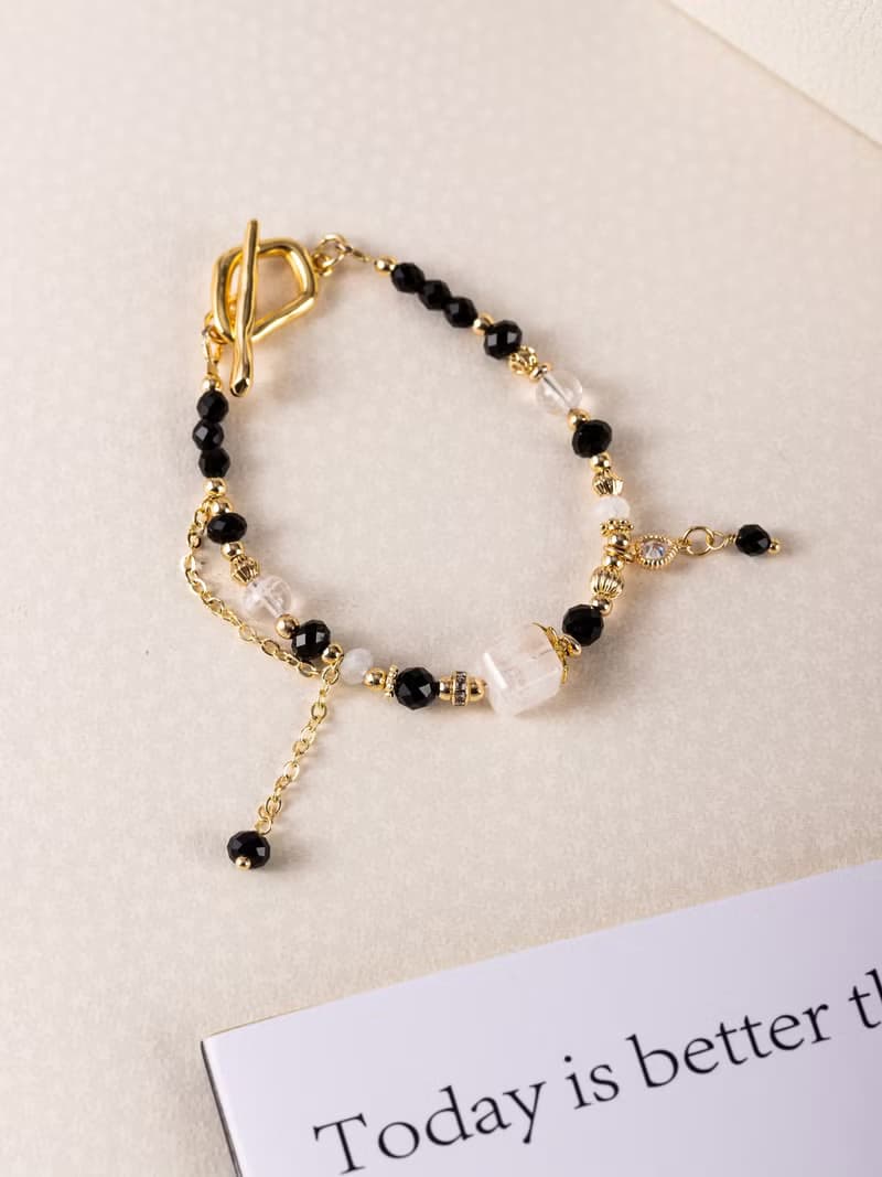 最近好嗎。白幽靈方糖 尖晶石 月光石 14K包金 水晶礦石手鍊