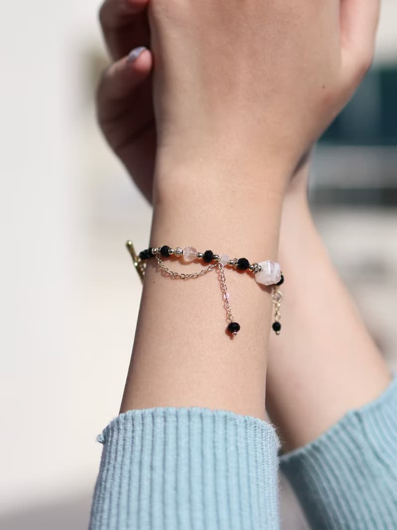 最近好嗎。白幽靈方糖 尖晶石 月光石 14K包金 水晶礦石手鍊