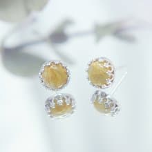 金絲縷 | 金髮晶 古典皇冠 925純銀耳環 耳針 情人節 招財運