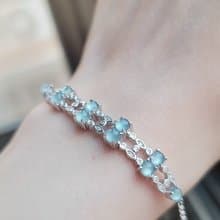 A貨翡翠淡天空藍杠蛋面3.8mm雙層純銀鍍18k白金鑲嵌手鏈