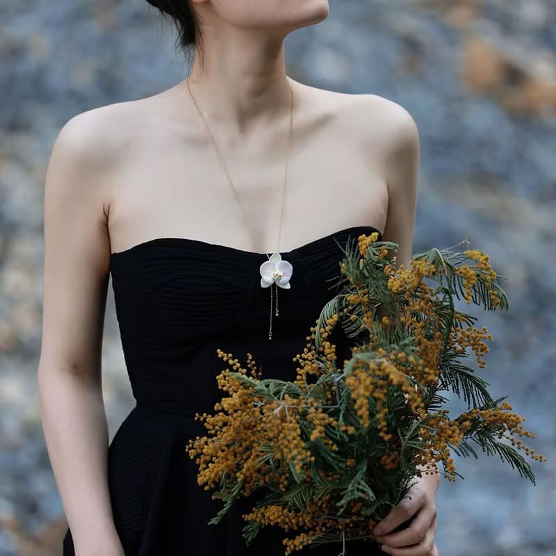 【蝴蝶蘭】春季新品炫彩珍珠水晶陶瓷鎖骨鏈項鏈胸針