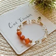 New Year Blessing-高品質鑽切金太陽石白水晶拉長石 14k包金手鏈