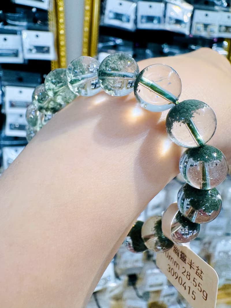 精品玻璃透濃色半盆型綠幽靈手珠10mm28.55g主招財守財事業貴人緣