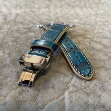 アップルウォッチ用ベルト / 手縫い・ アリゲーター・コバルトグリーン For 42/44/45/46/49mm 時計バンド　アップルウォッチ用バンド　日本製