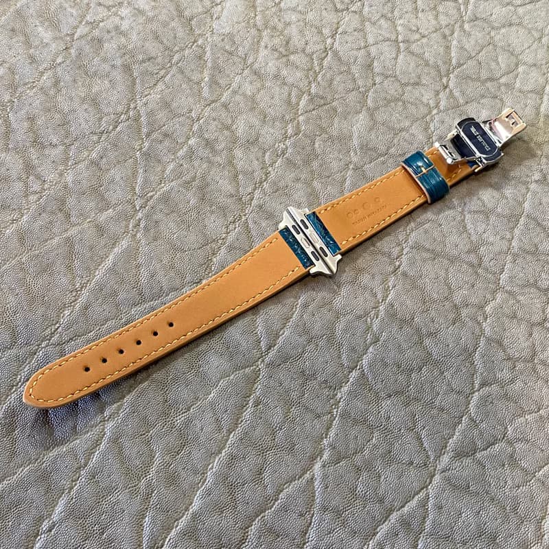 アップルウォッチ用ベルト / 手縫い・ アリゲーター・コバルトグリーン For 42/44/45/46/49mm 時計バンド　アップルウォッチ用バンド　日本製