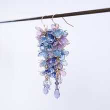 坦桑石 垂墜花朵耳環 耳夾 | 紫色 | 12月誕生石