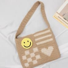 Lovely Smiley Square Bombs (Khaki&Cream) ,Shoulder Bag ,Crochet ,Bag ,Handmade